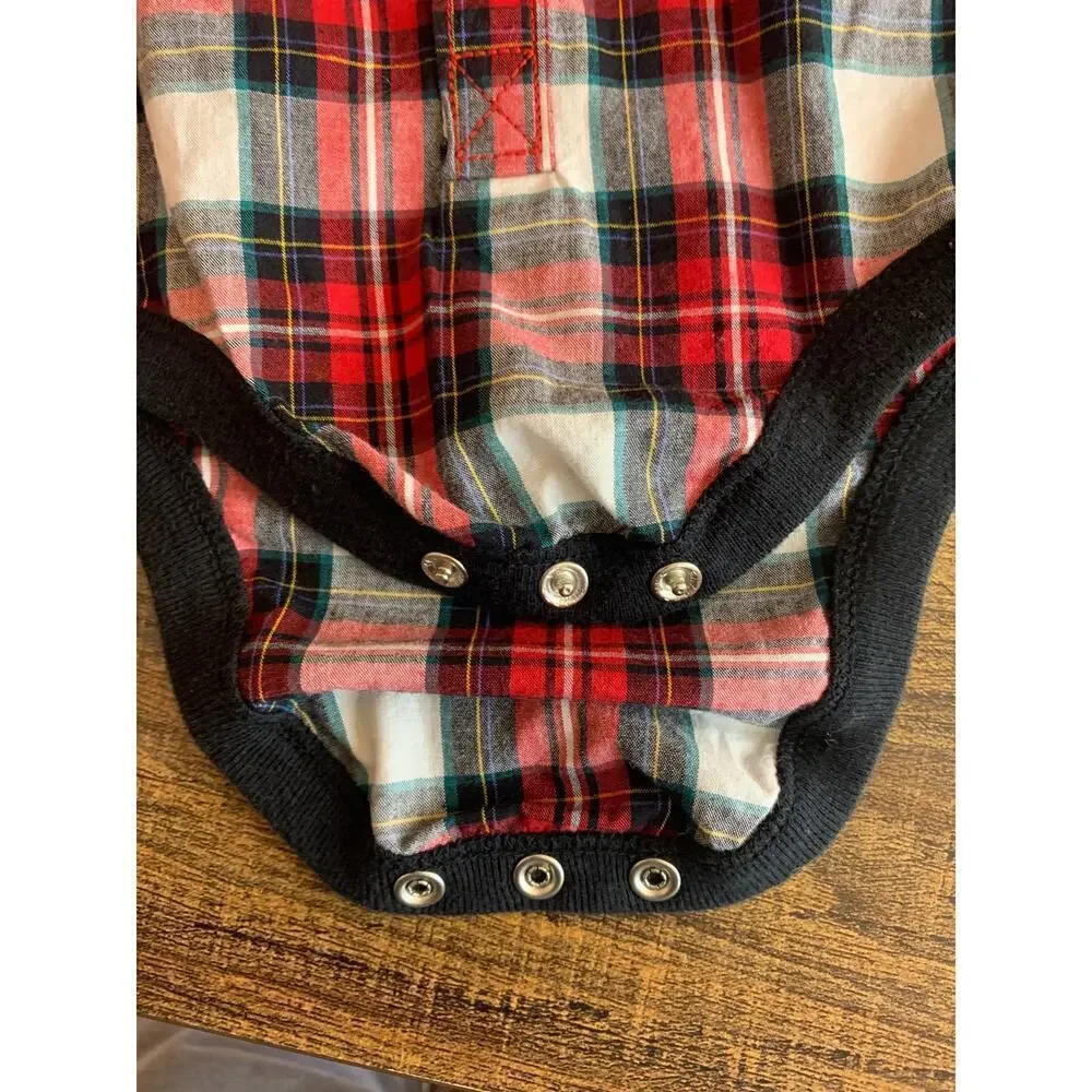 OLD NAVY Boy’s Holiday Plaid with Bow Tie One Piece / Size: 3-6 Months
